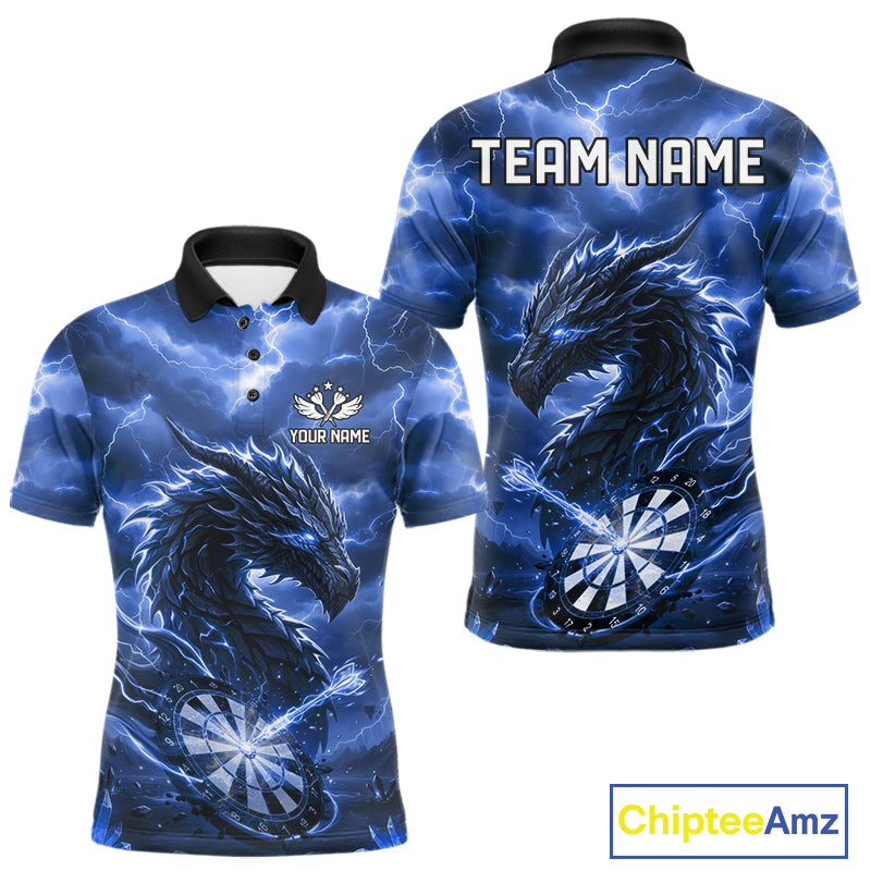 Lightning Dragon Blue Dartboard Custom Dart Men Polo Shirt Outfits Dart Jerseys NYN1787