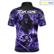 Load image into Gallery viewer, Fire Flames Purple Grim Reaper Skull 8 Ball Pool Men Billiard Shirt Personalized Billiard Team Names NYN2736