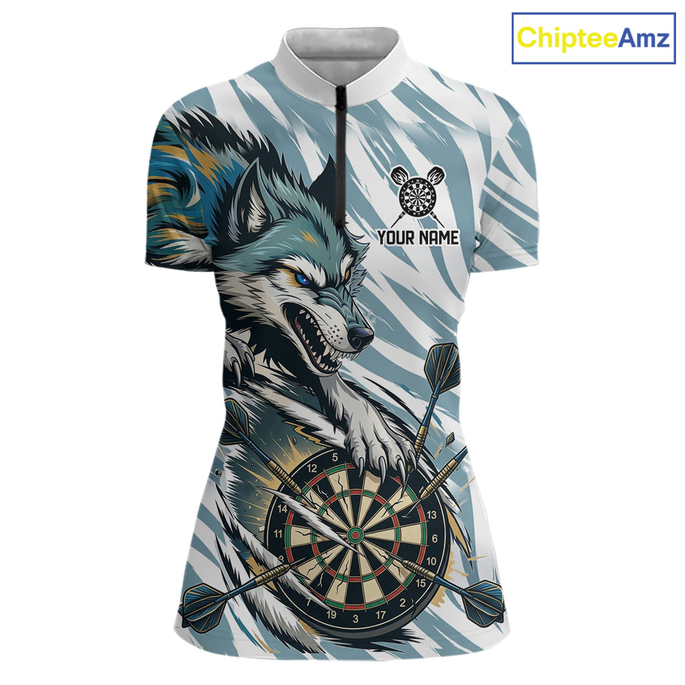Personalized Cracked Darts Polo & Quarter Zip Shirt Custom Funny Wolf Claws Darts Attire For Women NYN2950