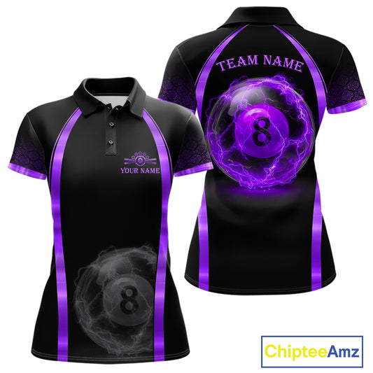 Black&Purple Thunder Lightning 8 Ball Pool Billiard Jerseys For Women Custom Billiard Team Shirt NYN3158