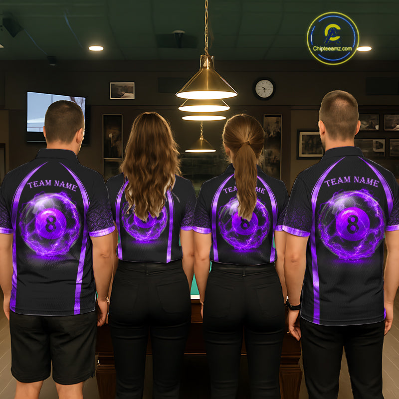 Black&Purple Thunder Lightning 8 Ball Pool Billiard Jerseys For Women Custom Billiard Team Shirt NYN3158