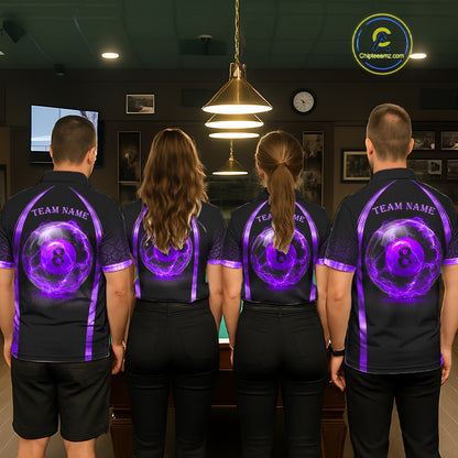 Black&Purple Thunder Lightning 8 Ball Pool Billiard Jerseys For Women Custom Billiard Team Shirt NYN3158