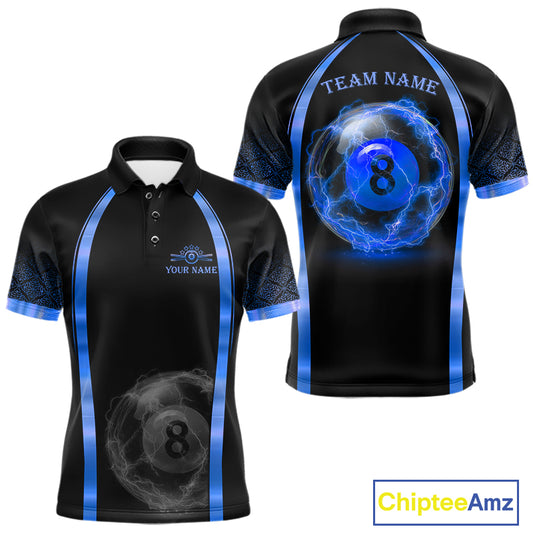 Black&Blue Thunder Lightning 8 Ball Pool Billiard Jerseys For Men Custom Billiard Team Shirt NYN3159