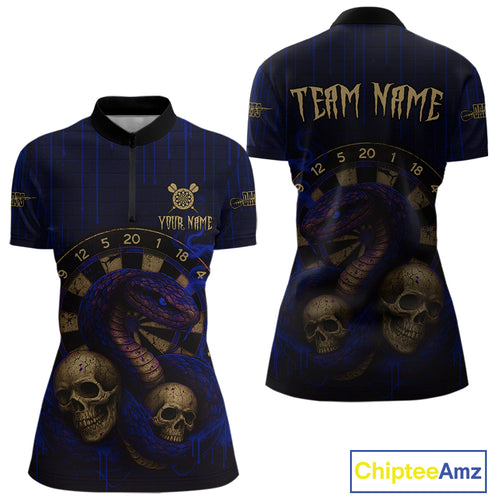 Blue Dripping Cobra Dartboard Custom Women Quarter-Zip Darts Shirt Grunge Skull Darts Jersey NYN1798
