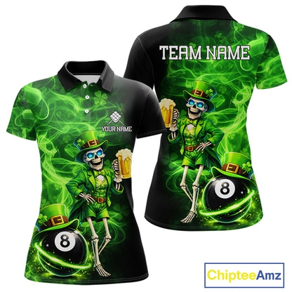 Fire Flame Shamrock Skeleton St Patrick's Day Women Billiard Shirts Custom Pool 8 Balls Billiard Attire NYN2741