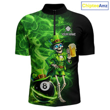 Load image into Gallery viewer, Fire Flame Shamrock Skeleton St Patrick's Day Men Billiard Shirts Custom Pool 8 Balls Billiard Attire NYN2741