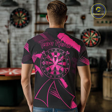Load image into Gallery viewer, Custom Black &amp; Pink Grunge Ribbon Dart Shirts For Men Breast Cancer Awareness Darts Team Jersey NYN3345
