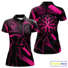 Load image into Gallery viewer, Black and pink grunge ribbon dart shirt for women breast cancer awareness dart jersey