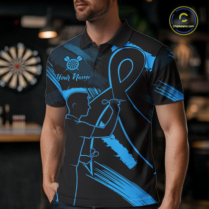 Custom Black & Blue Grunge Ribbon Dart Shirts For Men Prostate Cancer Awareness Darts Team Jersey NYN3346