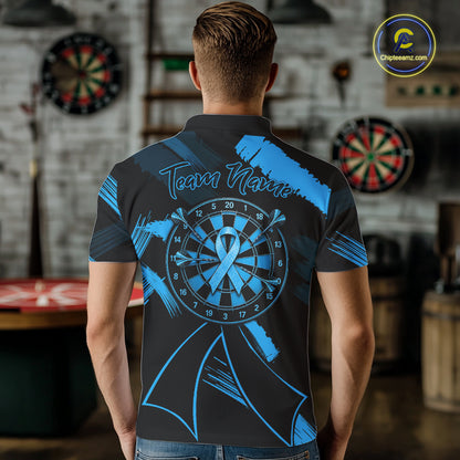 Custom Black & Blue Grunge Ribbon Dart Shirts For Men Prostate Cancer Awareness Darts Team Jersey NYN3346