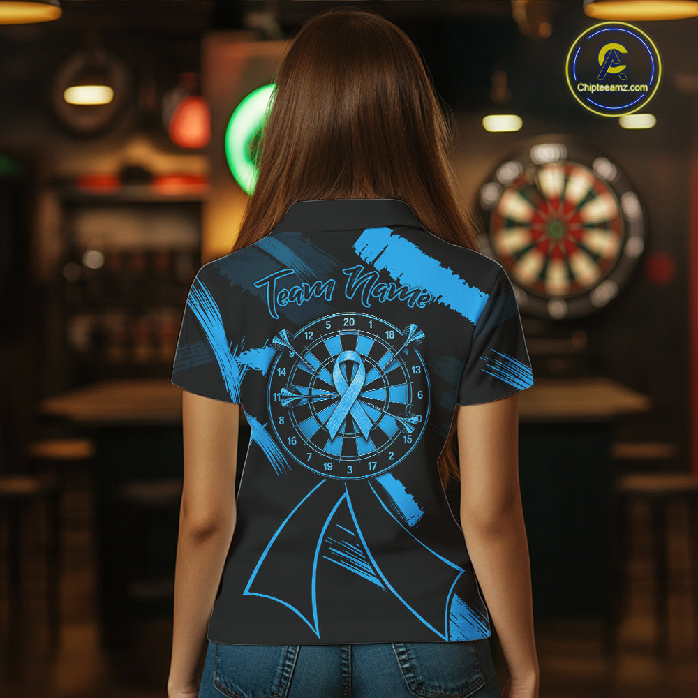 Custom Black & Blue Grunge Ribbon Dart Shirts For Women Prostate Cancer Awareness Darts Team Jersey NYN3346