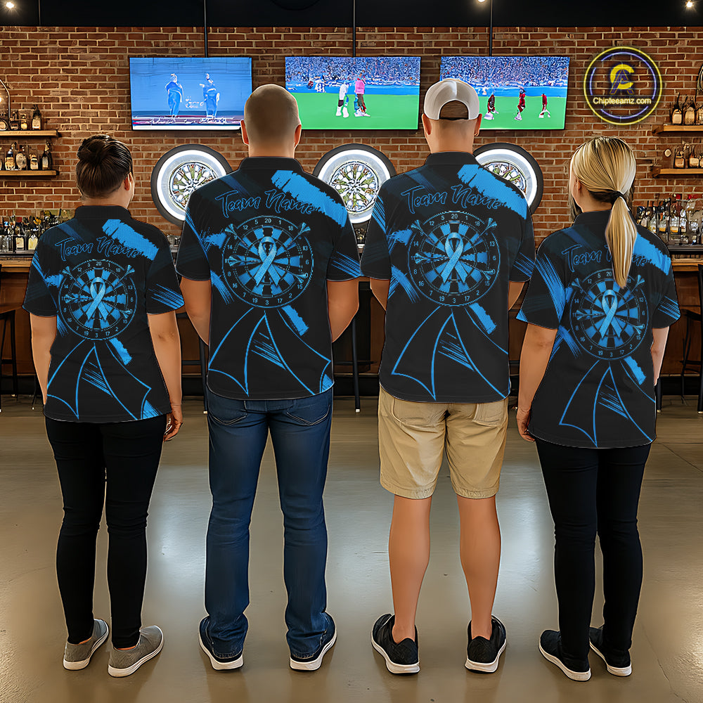 Custom Black & Blue Grunge Ribbon Dart Shirts For Women Prostate Cancer Awareness Darts Team Jersey NYN3346
