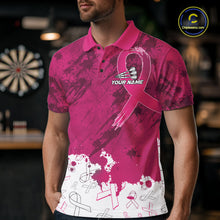 Load image into Gallery viewer, White &amp; Pink Grunge Ribbons Pattern Breast Cancer Dart Shirt For Men Custom Dart Team Jerseys NYN3347