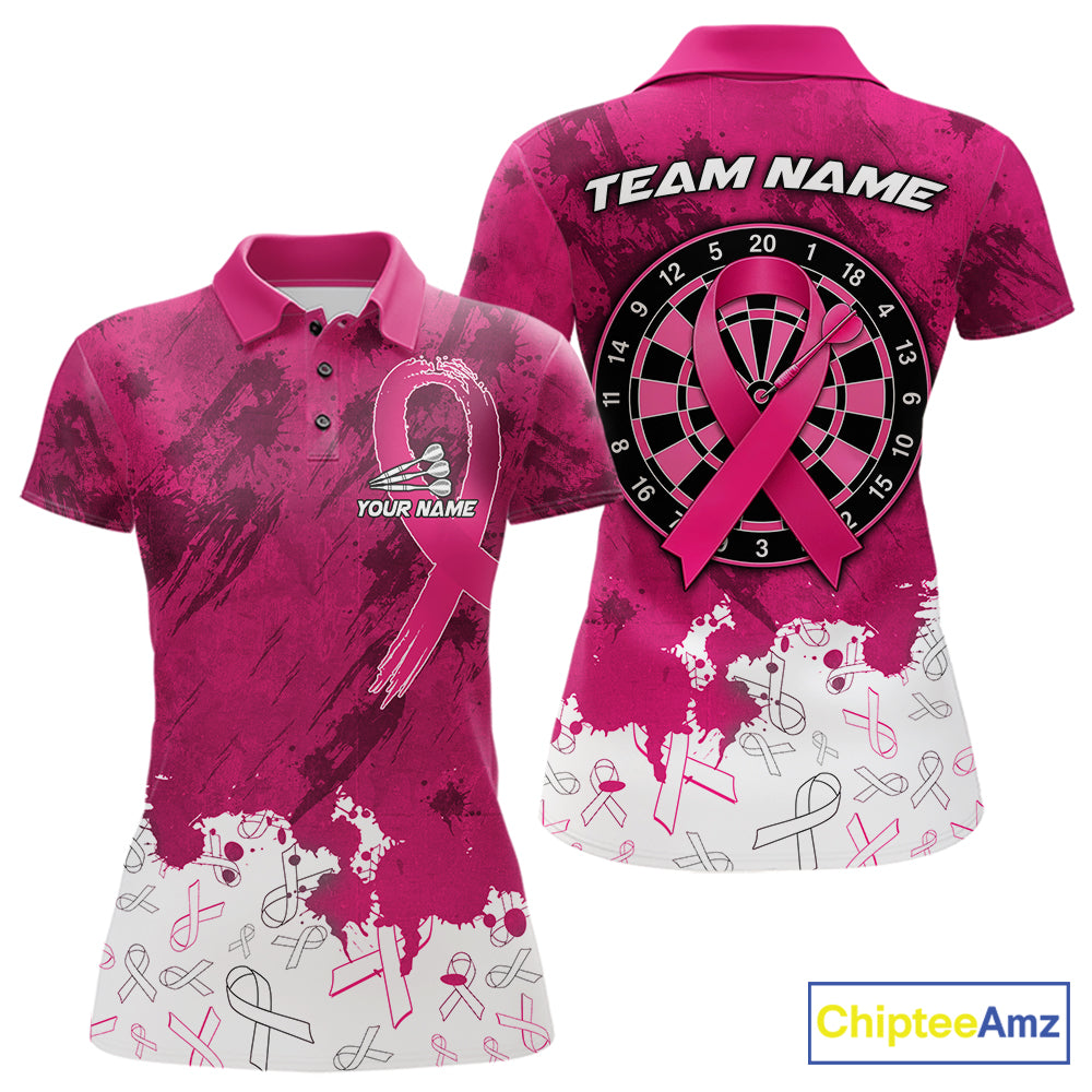 White and pink grunge ribbon dart shirt for women breast cancer dart team jersey
