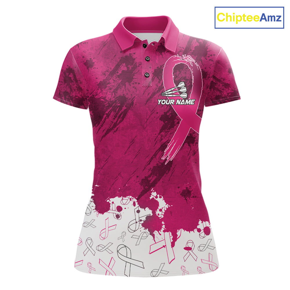White and pink grunge ribbon dart shirt for women breast cancer dart team jersey