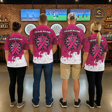 Load image into Gallery viewer, White &amp; Pink Grunge Ribbons Pattern Breast Cancer Dart Shirt For Women Custom Dart Team Jerseys NYN3347