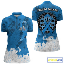 Load image into Gallery viewer, White and blue grunge ribbon dart shirt for women prostate cancer team apparel