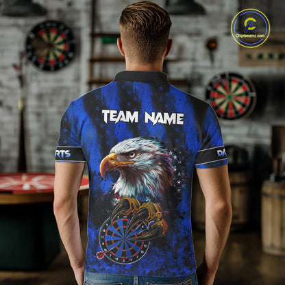 American Flag Eagle Men Darts Polo & 1/4-Zip Shirt Custom Patriotic Outfit Dart Team Jersey | Blue NYN3349