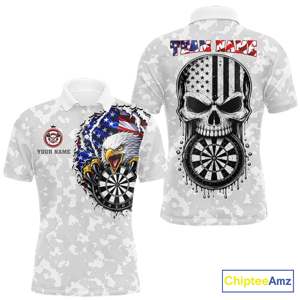 American flag skull eagle grey camo darts shirt for men patriotic outfit