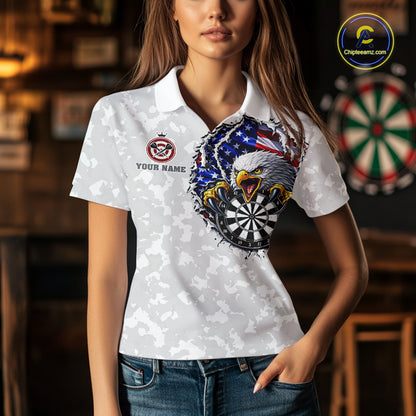 Personalized American Flag Skull Eagle Grey Camo Darts Shirts For Women Patriotic Darts Team Outfits NYN3354