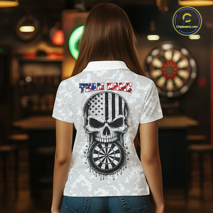 Personalized American Flag Skull Eagle Grey Camo Darts Shirts For Women Patriotic Darts Team Outfits NYN3354