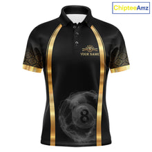 Load image into Gallery viewer, Black &amp; Gold Thunder Lightning Yellow 8 Ball Pool Billiard Jerseys For Men Custom Billiard Team Shirt NYN2752