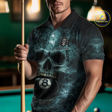 Load image into Gallery viewer, Custom Teal Smoke Grunge Skull Pool 8 Ball Men Billiard Shirt Personalized Ball Billiard Attire NYN2592
