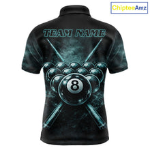 Load image into Gallery viewer, Custom Teal Smoke Grunge Skull Pool 8 Ball Men Billiard Shirt Personalized Ball Billiard Attire NYN2592