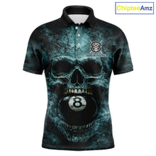 Load image into Gallery viewer, Custom Teal Smoke Grunge Skull Pool 8 Ball Men Billiard Shirt Personalized Ball Billiard Attire NYN2592