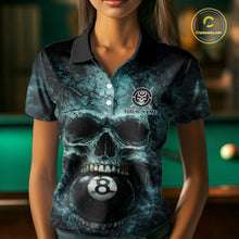 Load image into Gallery viewer, Custom Teal Smoke Grunge Skull Pool 8 Ball Women Billiard Shirt Personalized Ball Billiard Attire NYN2592