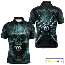 Load image into Gallery viewer, Custom Teal Smoke Grunge Skull Pool 8 Ball Men Billiard Shirt Personalized Ball Billiard Attire NYN2592