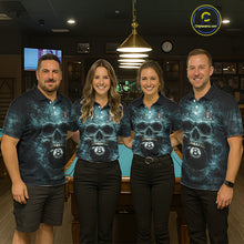 Load image into Gallery viewer, Custom Teal Smoke Grunge Skull Pool 8 Ball Men Billiard Shirt Personalized Ball Billiard Attire NYN2592