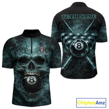 Load image into Gallery viewer, Custom Teal Smoke Grunge Skull Pool 8 Ball Men Billiard Shirt Personalized Ball Billiard Attire NYN2592