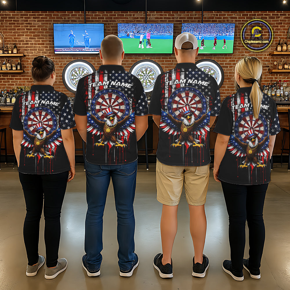 Custom Funny Rich Eagle Grunge US Flag Darts Polo Shirts For Men Patriotic Darts Team Jerseys NYN2757