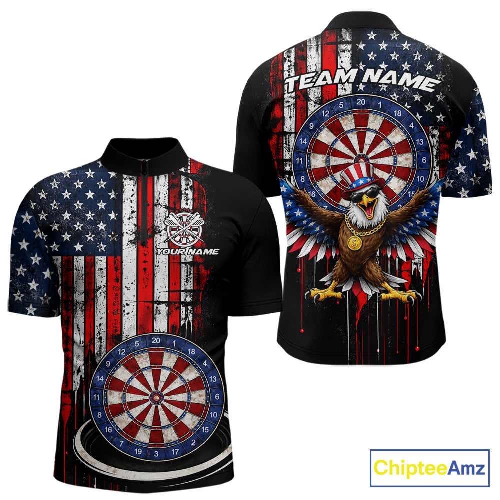Custom Funny Rich Eagle Grunge US Flag Darts Polo Shirts For Men Patriotic Darts Team Jerseys NYN2757