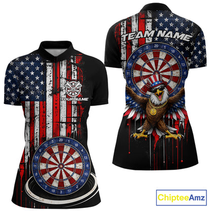 Custom Funny Rich Eagle Grunge US Flag Darts Quarter-Zip Shirts For Women Patriotic Darts Team Jerseys NYN2757