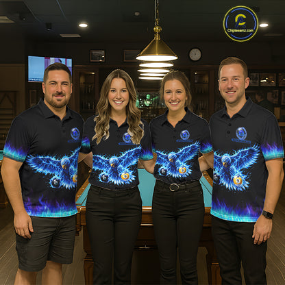 Blue Flaming Eagle Play 8 Ball And 9 Ball Billiard Pool Shirt For Men Custom Billiard Team Appeal NYN2761
