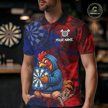 Load image into Gallery viewer, Blue And Red Grunge Funny Rooster Darts Shirt For Men Custom Name &amp; Team Dart Outfits Jerseys NYN3162