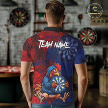 Load image into Gallery viewer, Blue And Red Grunge Funny Rooster Darts Shirt For Men Custom Name &amp; Team Dart Outfits Jerseys NYN3162
