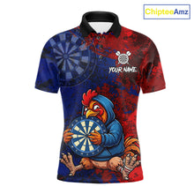 Load image into Gallery viewer, Blue And Red Grunge Funny Rooster Darts Shirt For Men Custom Name &amp; Team Dart Outfits Jerseys NYN3162
