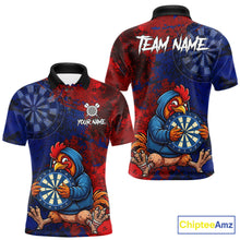 Load image into Gallery viewer, Blue And Red Grunge Funny Rooster Darts Shirt For Men Custom Name &amp; Team Dart Outfits Jerseys NYN3162