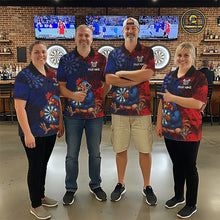 Load image into Gallery viewer, Blue And Red Grunge Funny Rooster Darts Shirt For Men Custom Name &amp; Team Dart Outfits Jerseys NYN3162