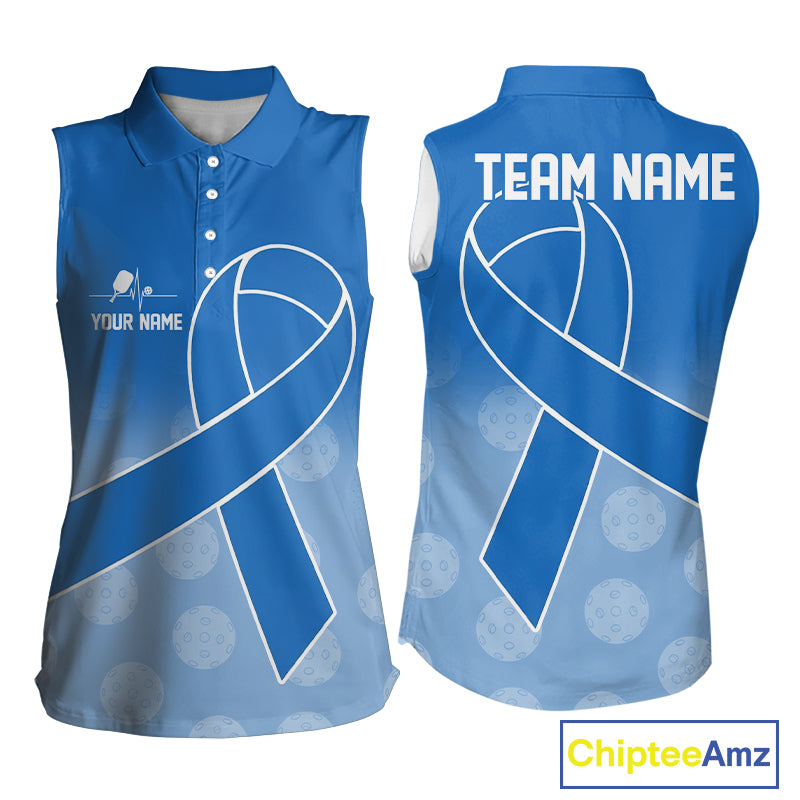 Blue ribbon pickleball sleeveless polo for women prostate cancer pickleball jersey
