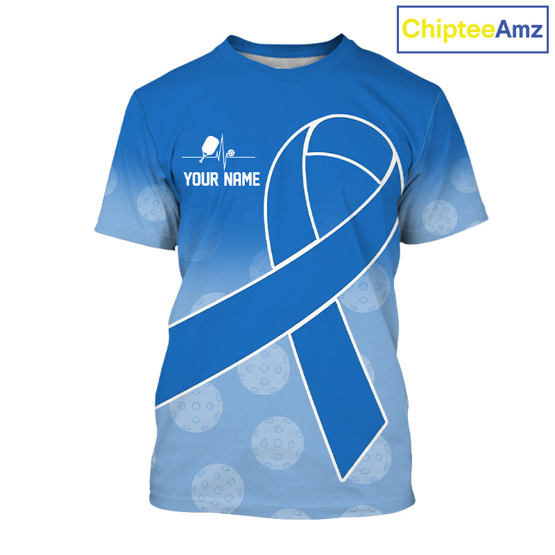Blue ribbon pickleball tshirt for men prostate cancer pickleball apparel