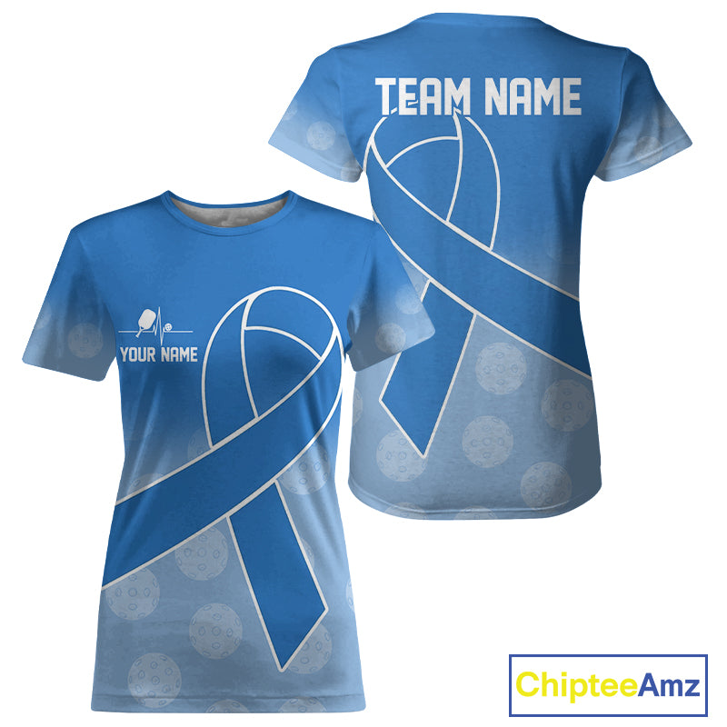 Blue ribbon pickleball tshirt for women prostate cancer pickleball apparel