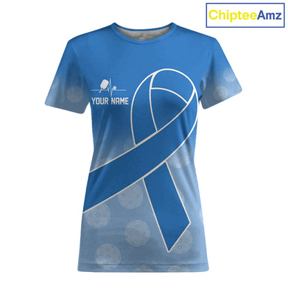 Blue ribbon pickleball tshirt for women prostate cancer pickleball apparel