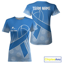 Load image into Gallery viewer, Blue ribbon pickleball tshirt for women prostate cancer pickleball apparel