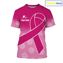 Load image into Gallery viewer, Pink ribbon pickleball tshirt for men breast cancer pickleball apparel