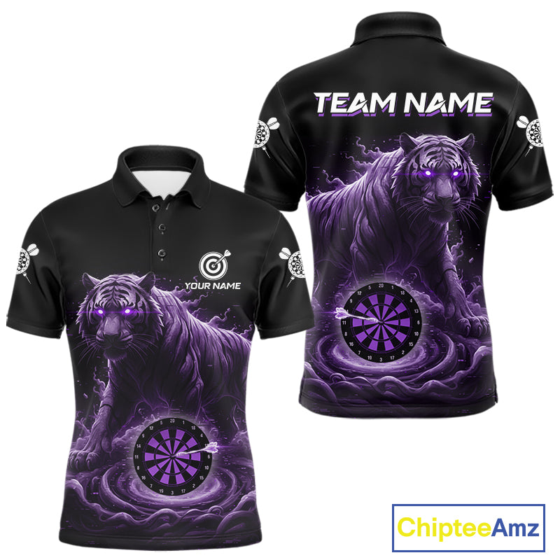 Custom Purple Smokes Funny Tiger Dartboard Men Darts Polo Shirt, Outfits Dart Jerseys NYN1810