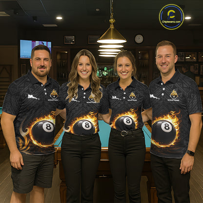 Yellow Tribal Flaming Pool 8 Ball Women Billiard Polo & 1/4-Zip Shirt Personalized Billiard Attire NYN2601